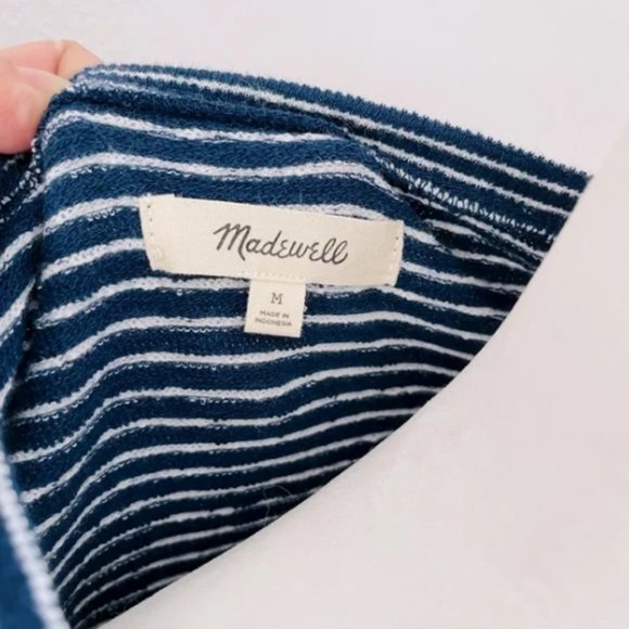 ✨ Madewell Navy Wild Ginger Striped Sweatshirt Bubble Sleeve Size Medium - Picture 4 of 6